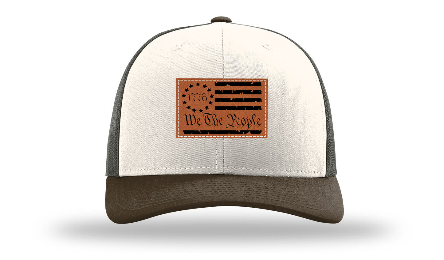 1776 We The People Flag Leather Patch Richardson 112 Hat-Cream / Gray Brown / Brown