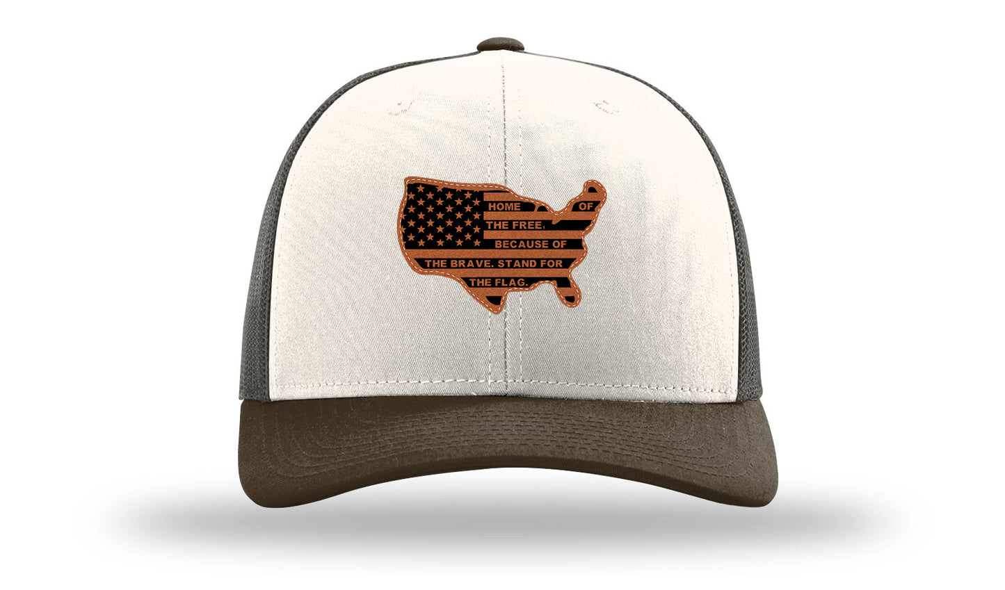 Home Of The Free Cutout Leather Patch Richardson 112 Hat-Cream / Gray Brown / Brown