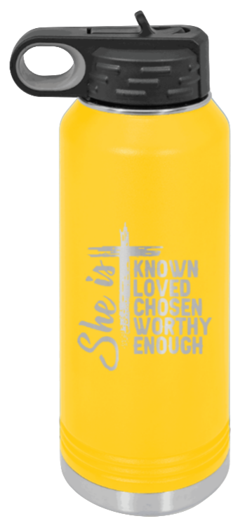 She Is - 32oz Water Bottle Laser Engraved- Yellow