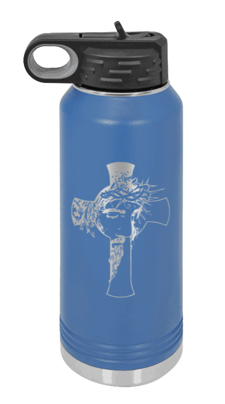 Jesus Cross - 32oz Water Bottle Laser Engraved- Royal Blue