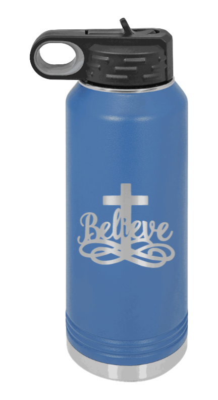 Believe - 32oz Water Bottle Laser Engraved- Royal Blue