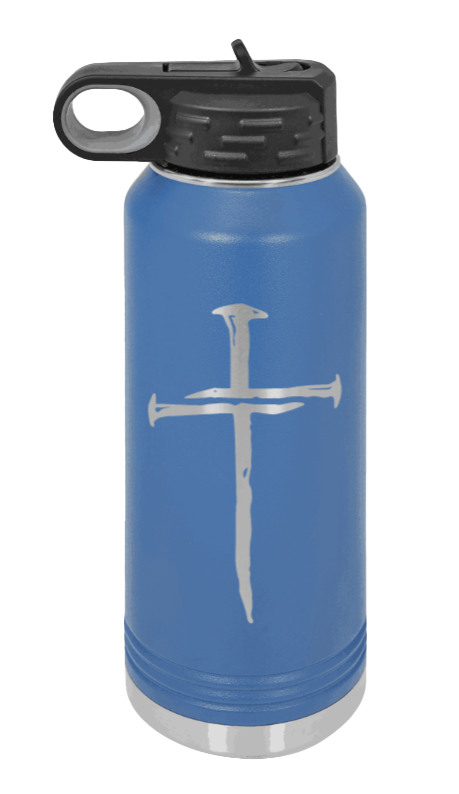 3 Nails Cross - 32oz Water Bottle Laser Engraved- Royal Blue