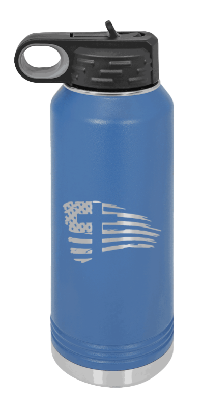 Cross Flag 2 - 32oz Water Bottle Laser Engraved- Royal Blue