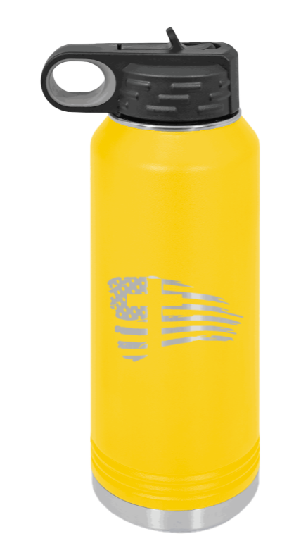 Cross Flag 2 - 32oz Water Bottle Laser Engraved- Yellow