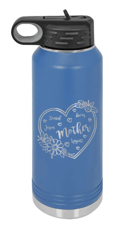 Mother with Names - 32oz Water Bottle Laser Engraved- Royal Blue