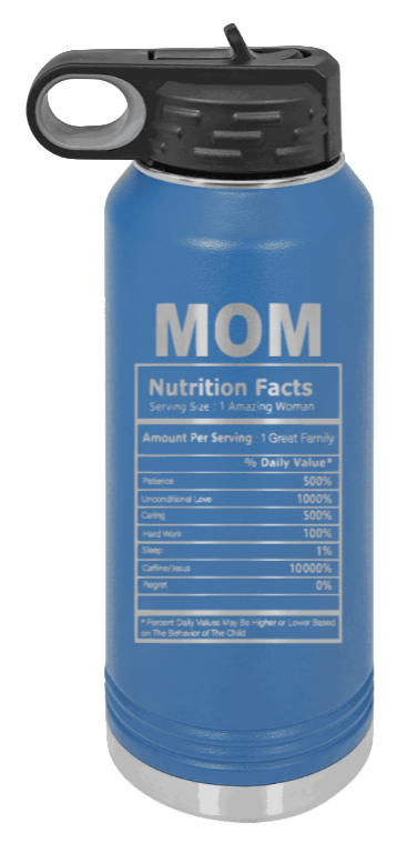 Mom Facts - 32oz Water Bottle Laser Engraved- Royal Blue