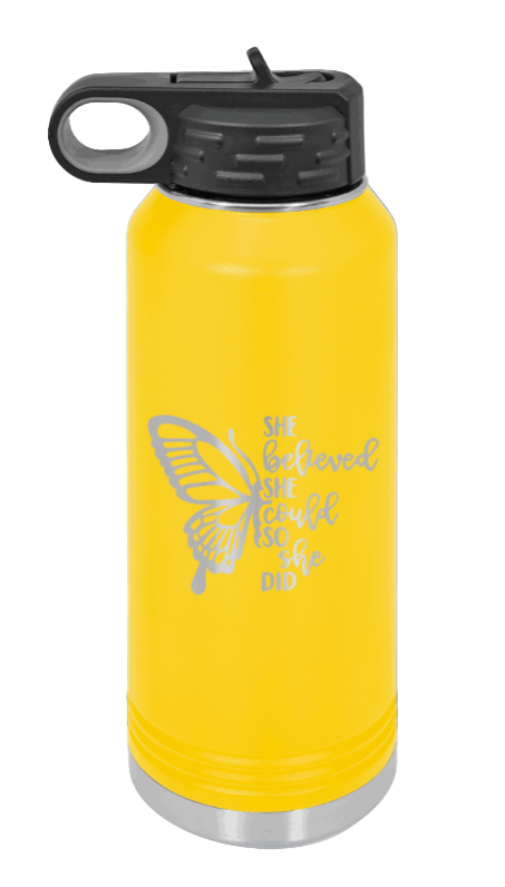 She Believed She Could So She Did - 32oz Water Bottle Laser Engraved,, - Yellow