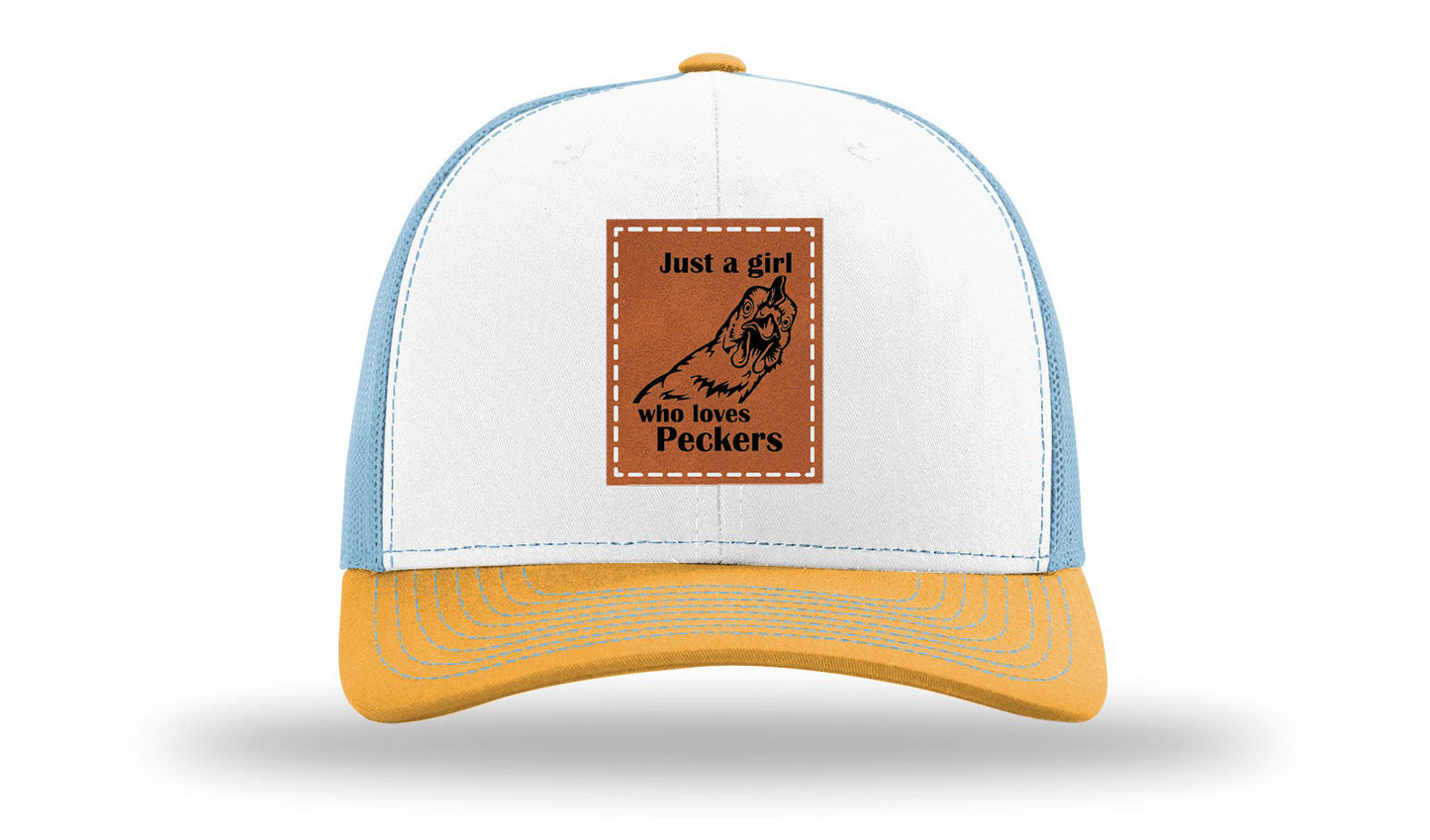 Just A Girl Who Loves Peckers Leather Patch Richardson 112 Hat