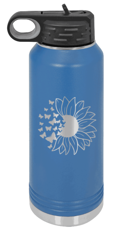 Butterfly Sunflower - 32oz Water Bottle Laser Engraved- Royal Blue