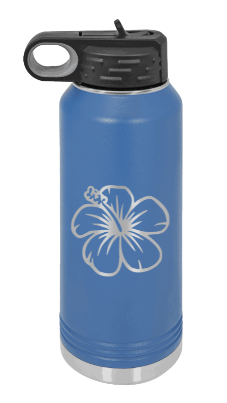 Hibiscus Flower - 32oz Water Bottle Laser Engraved- Royal Blue