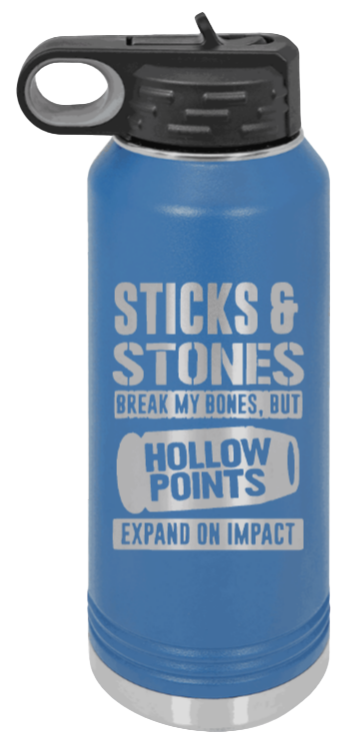 Hollow Points Expand On Impact - 32oz Water Bottle Laser Engraved- Royal Blue