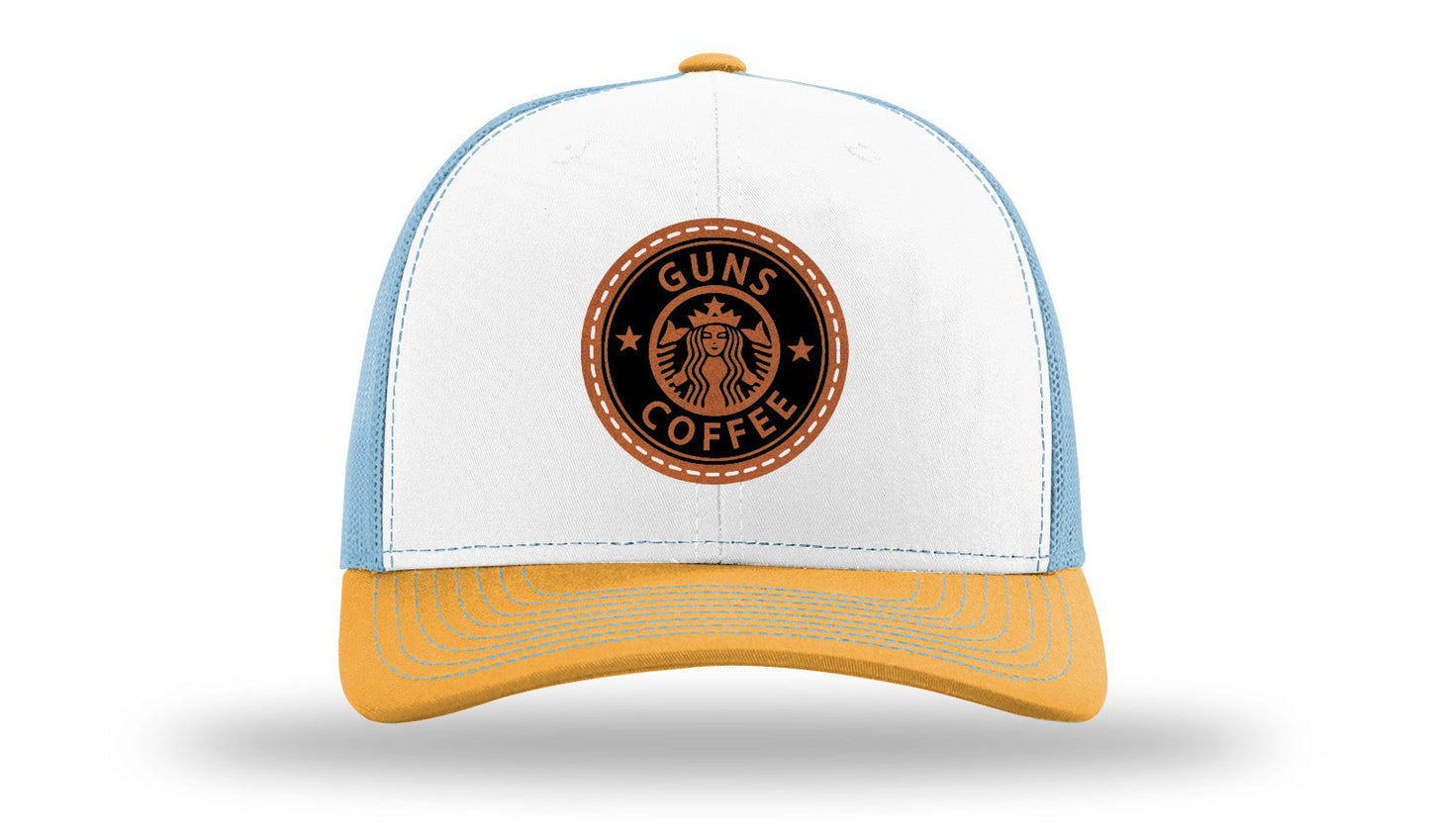 Guns and Coffee Leather Patch Richardson 112 Hat