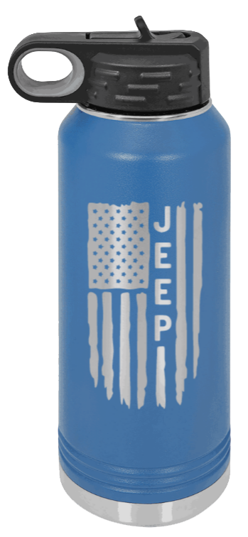 Jeep Flag - 32oz Water Bottle Laser Engraved- Royal Blue