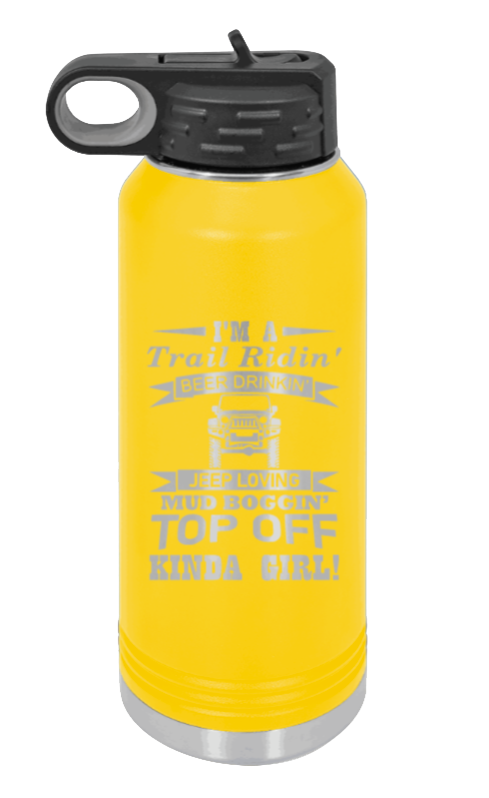 Trail Riding Jeep Girl - 32oz Water Bottle Laser Engraved- Yellow