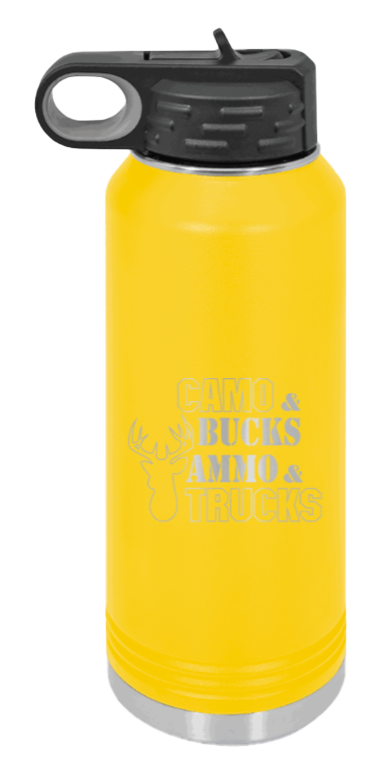 Camo and Bucks - 32oz Water Bottle- Yellow