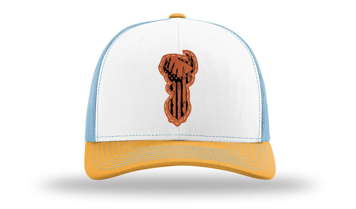 Distressed Flag Deer Leather Patch Richardson 112 Hat