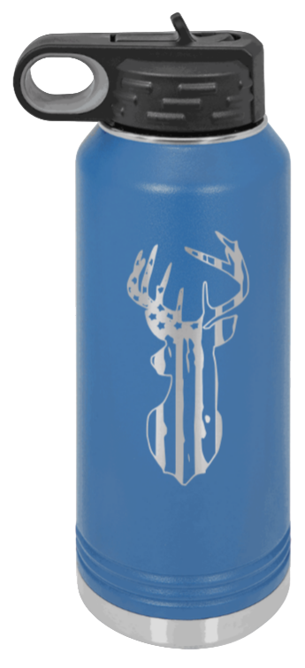 Distressed Flag Deer - 32oz Water Bottle- Royal Blue