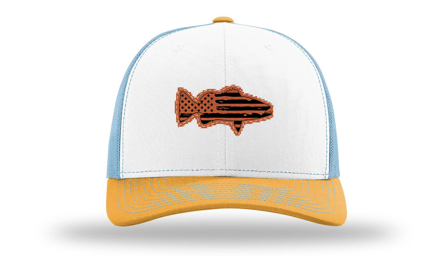 Distressed Flag Bass Leather Patch Richardson 112 Hat