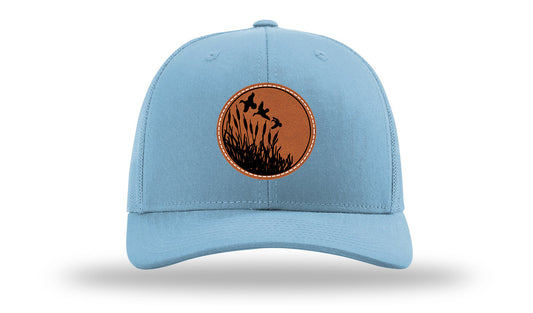 Ducks Fly Over Reeds Leather Patch Richardson 112 Hat-Columbia Blue