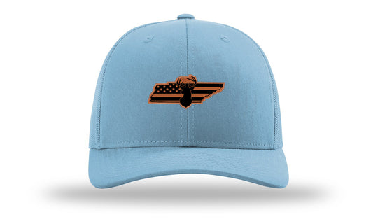 TN Cutout American Flag Deer Leather Patch Richardson 112 Hat-Columbia Blue