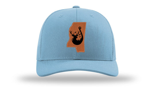 MS Cutout Bucks & Ducks Leather Patch Richardson 112 Hat-Columbia Blue