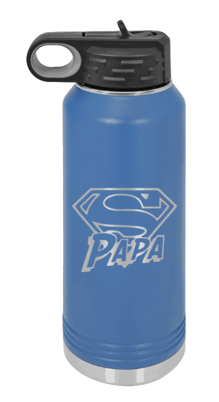 Super Papa - 32oz Water Bottle Laser Engraved- Royal Blue