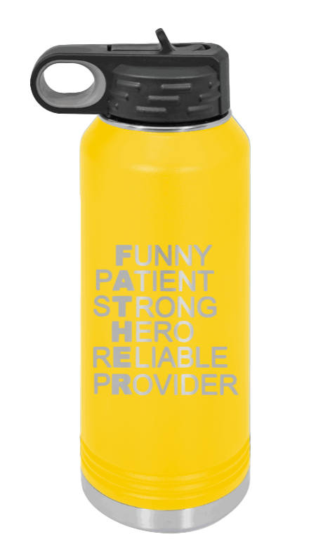 FATHER Acronym - 32oz Water Bottle Laser Engraved- Yellow