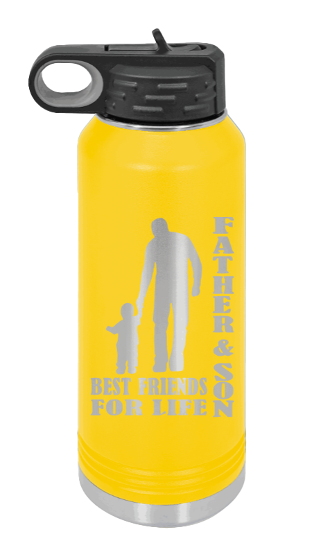 Father And Son Best Friends For Life - 32oz Water Bottle Laser Engraved- Yellow