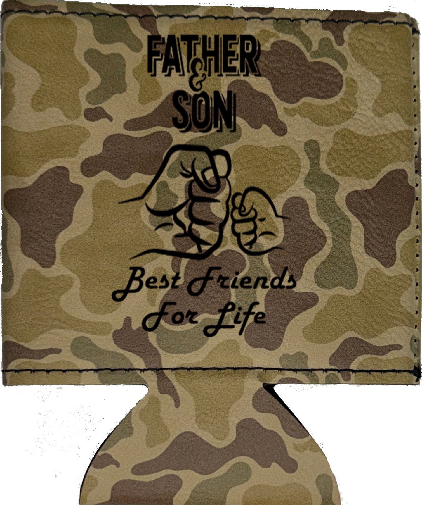 Father & Son Fist Bump Magnetic Leather Koozie-Duck Camo
