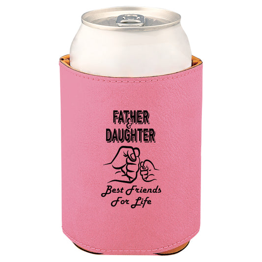 Father & Daughter Fist Bump Leatherette Koosie-Pink