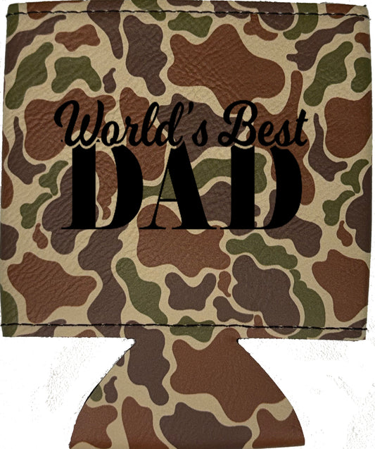 World's Best Dad Magnetic Leather Koozie-Fowl Play Camo