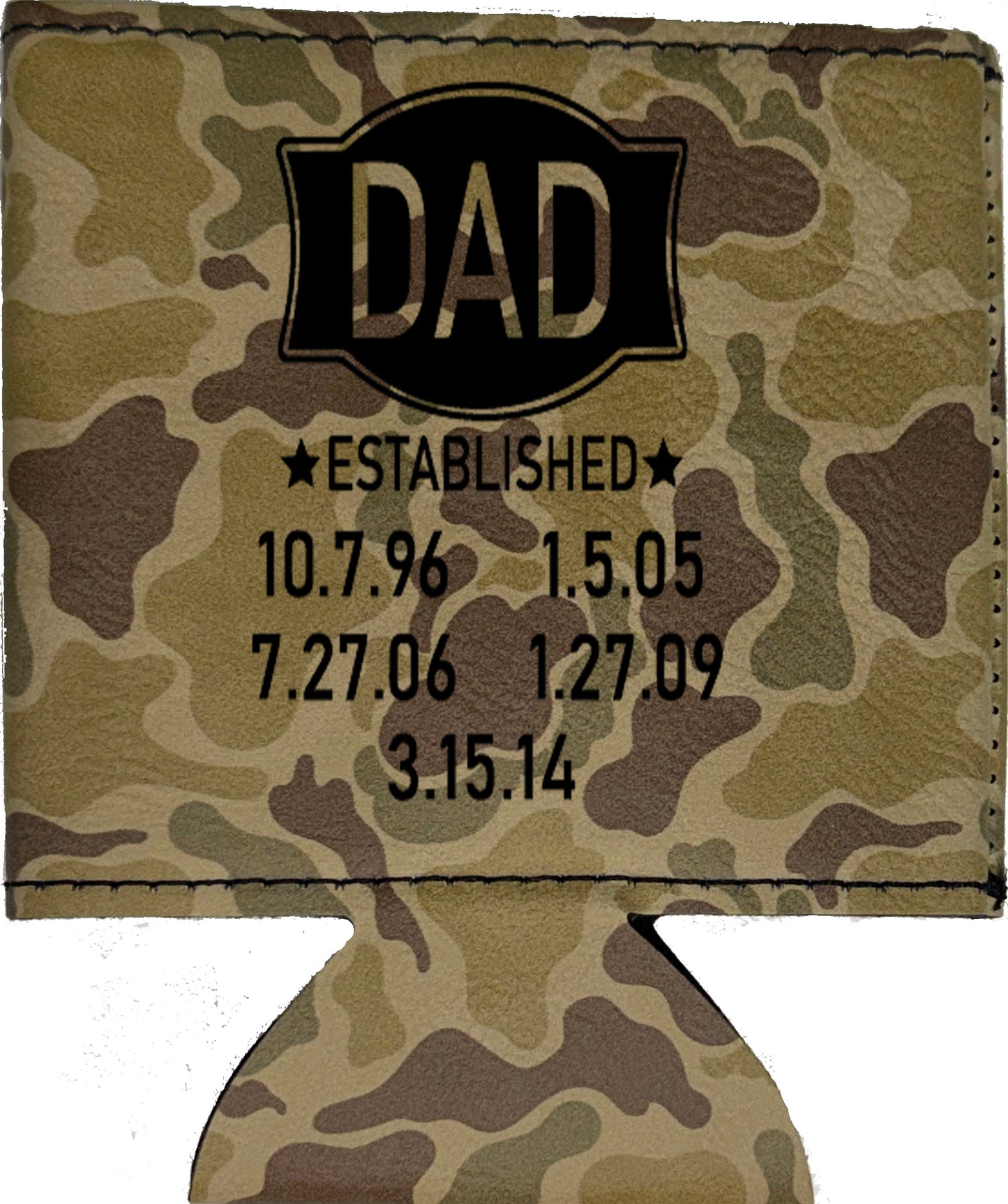 Dad Established Magnetic Leather Koozie-Duck Camo