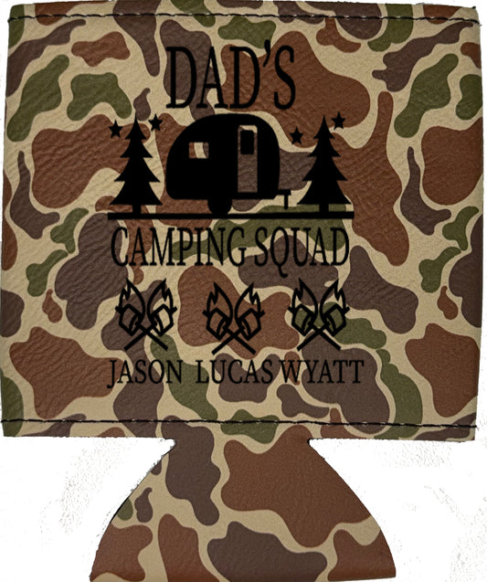 Dad's Camping Squad Magnetic Leather Koozie-Fowl Play Camo