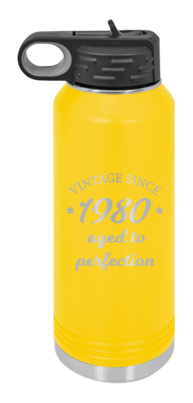 Aged To Perfection - 32oz Water Bottle Laser Engraved- Yellow