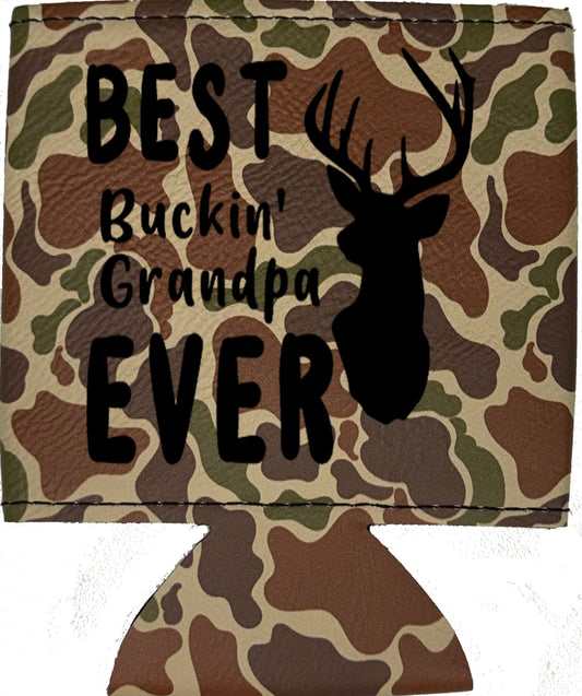 Best Buckin' Grandpa Magnetic Leather Koozie-Fowl Play Camo