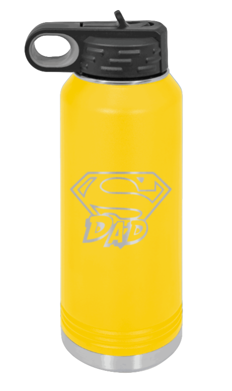 Super Dad - 32oz Water Bottle Laser Engraved- Yellow