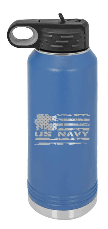 Navy Flag - 32oz Water Bottle Laser Engraved- Royal Blue