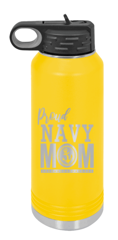 Navy Mom - 32oz Water Bottle Laser Engraved- Yellow