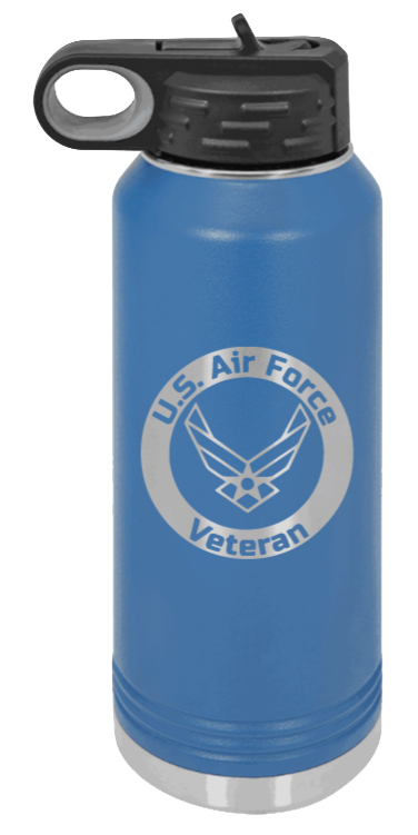 Air Force Veteran - 32oz Water Bottle Laser Engraved- Royal Blue
