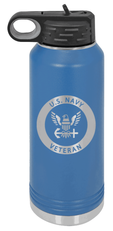 Navy Veteran - 32oz Water Bottle Laser Engraved- Royal Blue