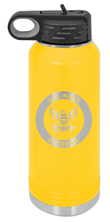 Navy Veteran - 32oz Water Bottle Laser Engraved- Yellow
