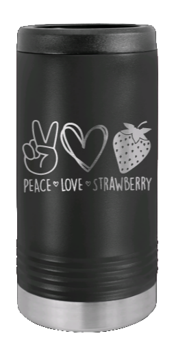 Peace Love Strawberries Laser Engraved Slim Can Insulated Koosie