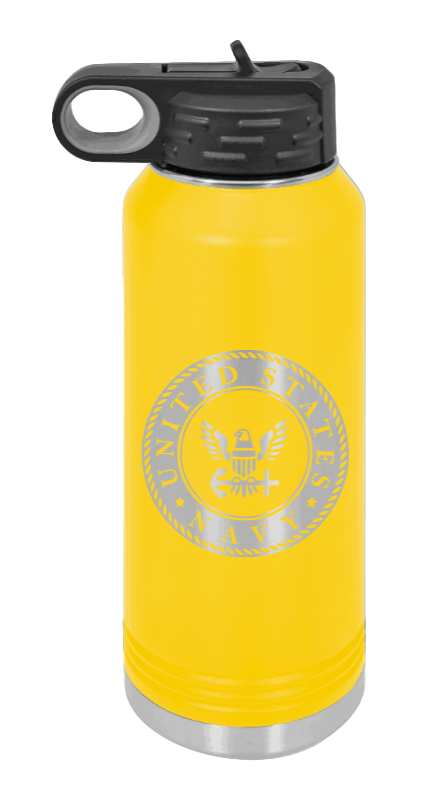 Navy - 32oz Water Bottle Laser Engraved- Yellow