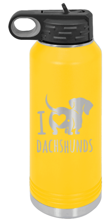 I Love Dachshunds- 32oz Water Bottle Laser Engraved- Yellow