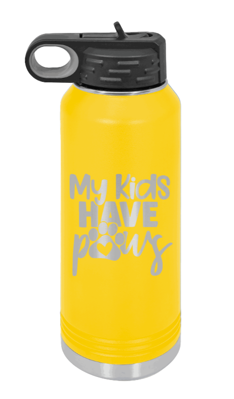 My Kids Have Paws - 32oz Water Bottle Laser Engraved- Yellow