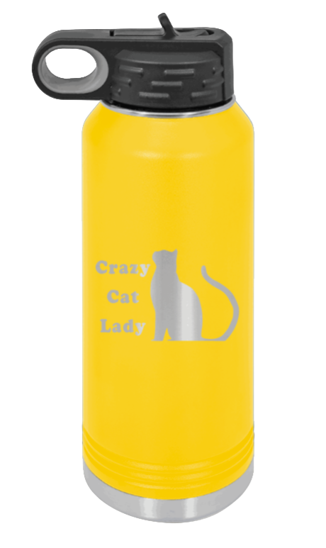 Crazy Cat Lady - 32oz Water Bottle Laser Engraved- Yellow
