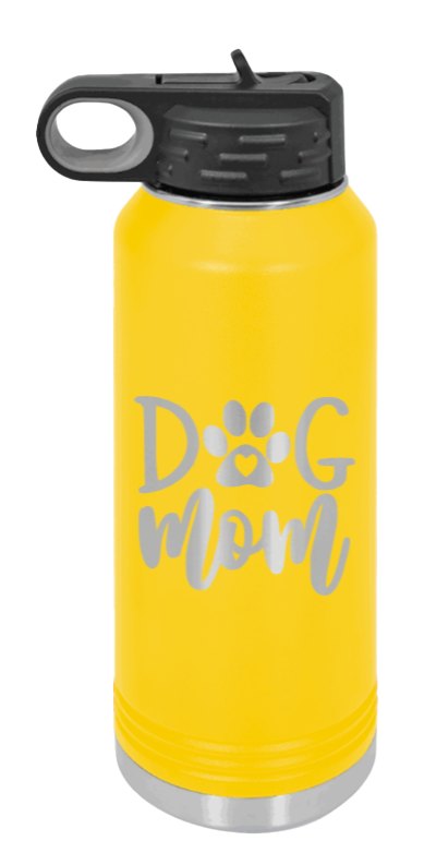 Dog Mom - 32oz Water Bottle Laser Engraved- Yellow