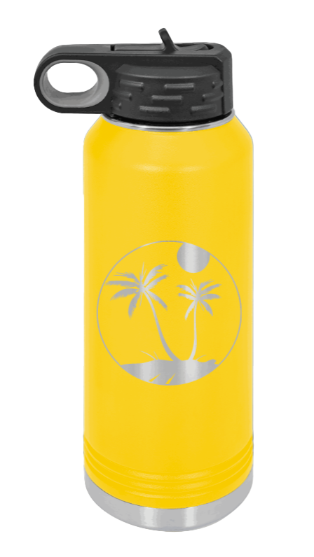 Palm Trees 3 - 32oz Water Bottle Laser Engraved- Yellow