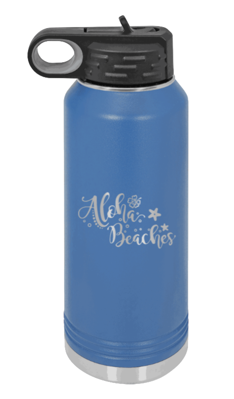 Aloha Beaches - 32oz Water Bottle Laser Engraved- Royal Blue