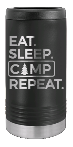 Eat Sleep Camp Repeat Laser Engraved Slim Can Insulated Koosie